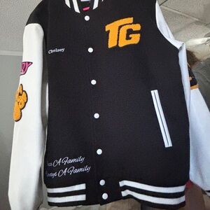Black and White Varsity Jacket with Yellow Accents